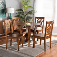 Baxton Studio Valda-Walnut-5PC Dining Set Baxton Studio Valda Modern and Contemporary Transitional Walnut Brown Finished Wood